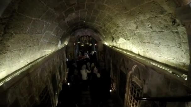 Eingang Zur Höhle Jesus Der Verkündigungsbasilika Gesegnet Wurde — Stockvideo