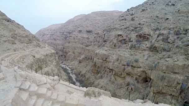 Panorama Des Orthodoxen Klosters Von George Von Choziba Wadi Qelt — Stockvideo