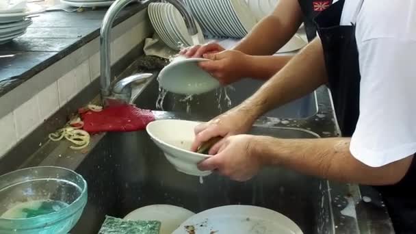 Restaurant Lavage Des Plats Sales Slow Motion — Video