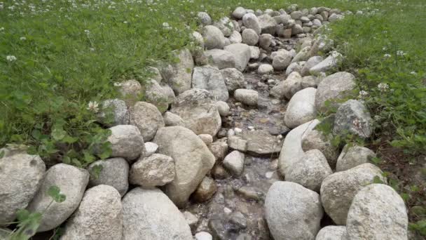 Pequeño Arroyo Agua Con Piedras Grandes Lazo Fondo Natural — Vídeos de Stock