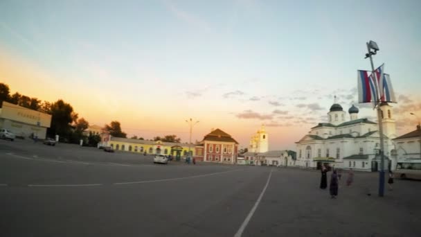 Vista Panorâmica Praça Central Cidade Arzamas Pôr Sol Rússia — Vídeo de Stock