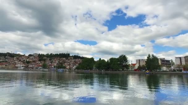 Zeezicht Van Ohrid Stad Van Lake Historische Centrum Van Beroemde — Stockvideo