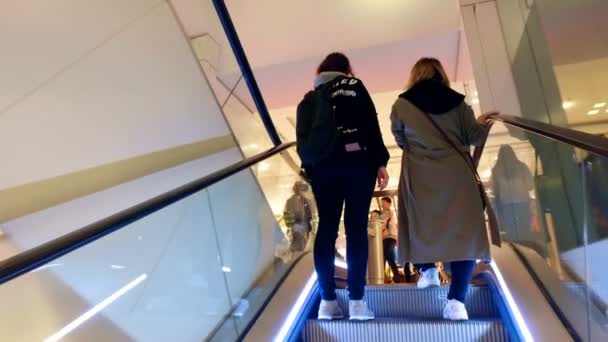 フランス 2017 ファッション店ギャラリー ラファイエットの昇順のエスカレーターの階段を降順の人々 のグループ — ストック動画