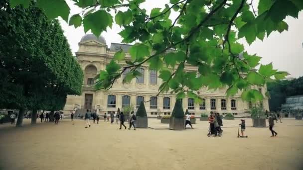2017年5月 电影替身拍摄巴黎 植物园 自然历史博物馆和游客在多云的春天天 — 图库视频影像