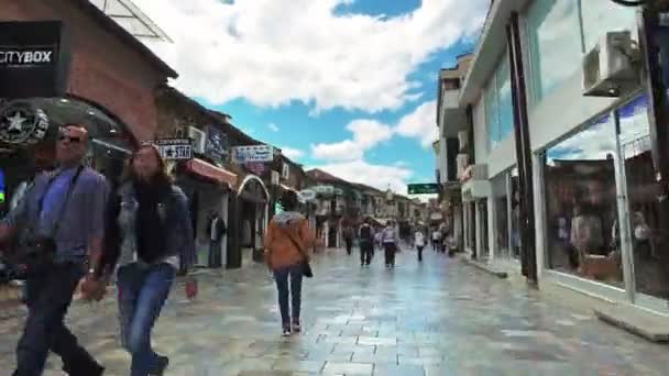 Makedónia Ohrid Jun 2017 Idő Telik Emberek Séta Bevásárló Utcájától — Stock videók