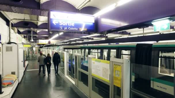 Paris France Circa May 2017 Tourists Waiting Metro Entering Train — Stock Video