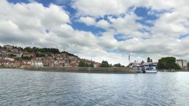 Vue Sur Mer Ville Ohrid Depuis Lac Célèbre Centre Historique — Video