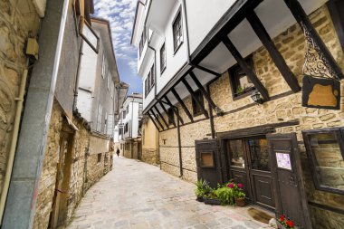 Ohrid, Makedonya Eski şehirde sokakta geleneksel sokak