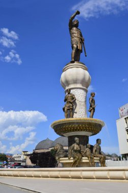 Skopje, Makedonya - Mayıs, 2016 yaklaşık: heykel Filip II, Alexander Great anıt babası
