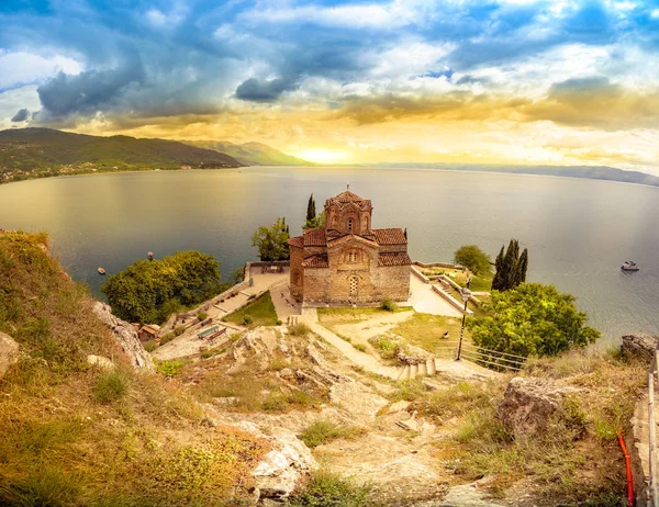 Eglise Jovan Kaneo Ohrid Dans Beau Coucher Soleil Été République — Photo