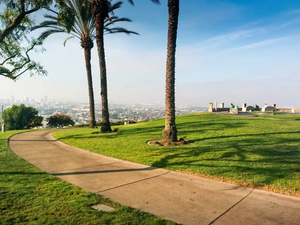 Los Angeles Downtown Skyline Palm Trees Seen Baldwin Hills California — Stock Photo, Image