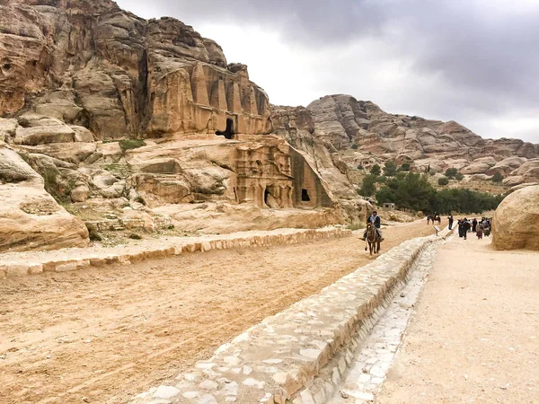 Jordan Petra Circa Dec 2016 Oidentifierade Bedouin Rider Häst Front — Stockfoto