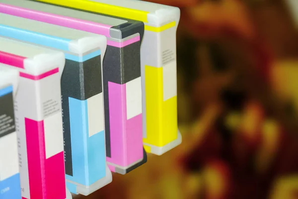 close up of toner cartridges as background