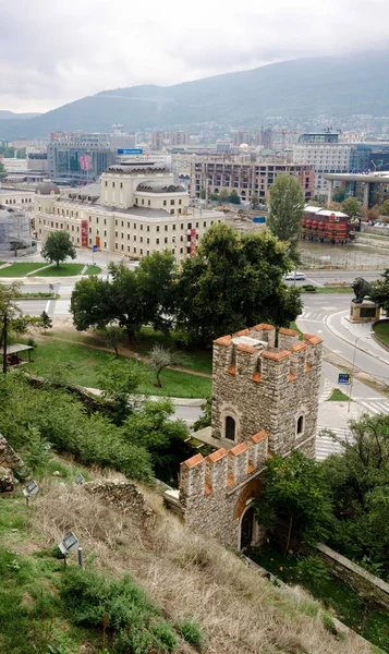 Skopje Nygamla Veiw Från Fortres Till Gamla Befästningen Tower Och — Stockfoto