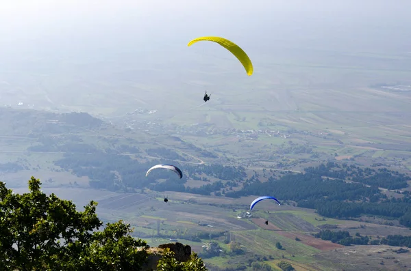Paragliders Flying Valley Summer Sunny Day — Stock Photo, Image