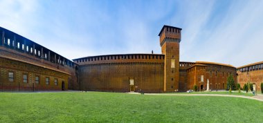 Panoramik Sforza Kalesi (İtalyanca: Castello Sforzesco): bir ana sembollerinden Milan ve tarihçesi