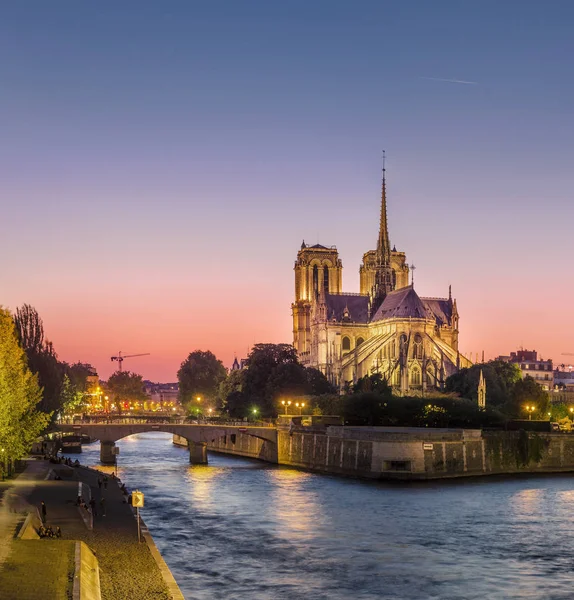 Splendido Tramonto Sulla Cattedrale Notre Dame Con Cielo Vibrante Parigi — Foto Stock