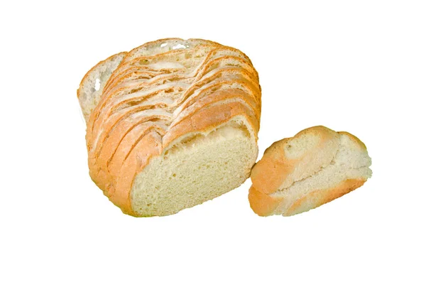 Κομμένο Σπιτικό Ψωμί Που Απομονώνεται Λευκό Φόντο — Φωτογραφία Αρχείου