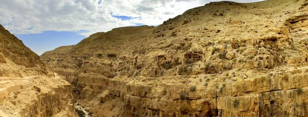 Parete Del Torrente Kidron Strata Precipizio Canyon Panorama Visto Dalla — Foto Stock