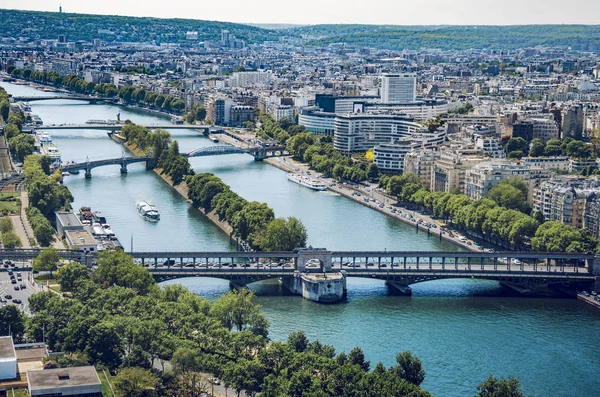 Paris Aerial Cityscape Pont Bir Hakeim Crossing Seine River Parigi — Foto Stock