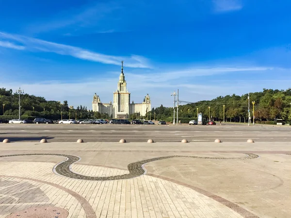 Panorama Universidad Estatal Moscú Vista Frontal Fachada Día Claro Verano — Foto de Stock