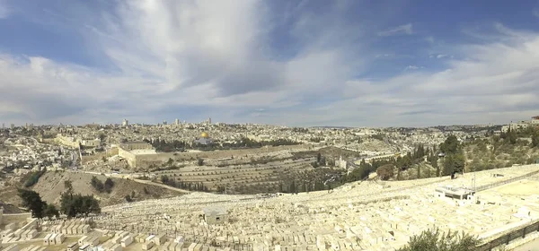 Mount Olives Yahudi Mezarlığı Panoramik Manzara Kudüs Eski Şehrine Tapınak — Stok fotoğraf