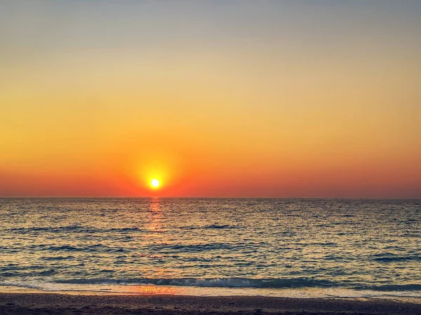 Oceano Colorido Praia Tropical Por Sol Ilha Lefkada Grécia — Fotografia de Stock