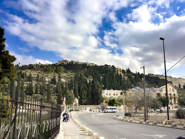 Kudüs Bulutlu Gökyüzü Baclground Srail Giden Yol — Stok fotoğraf