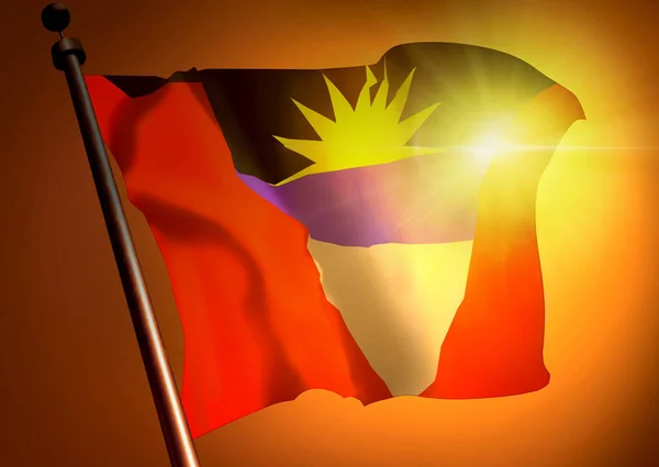 Sventolando Bandiera Antigua Barbuda Sullo Sfondo Del Tramonto — Foto Stock