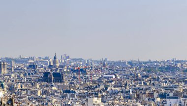 Pantheon, çatılarının üzerinden hava panoramik görünüm kilise cadde tepeden görülen Paris Saint Englese