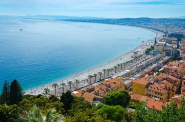 Hava panoramik Nice Halk Plajı yaz gün, Fransa