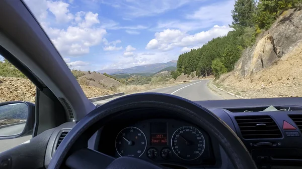 Pov Del Conductor Carretera Rural Través Del Volante Parabrisas —  Fotos de Stock