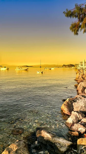 Skiathos Stadt Auf Der Insel Skiathos Bei Sonnenuntergang Sonnenaufgang Griechenland — Stockfoto