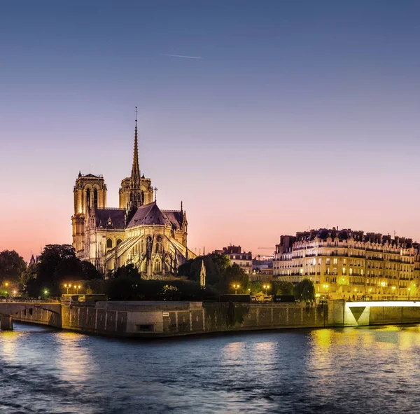 Notre Dame Paris Zmierzchu Zachód Słońca — Zdjęcie stockowe