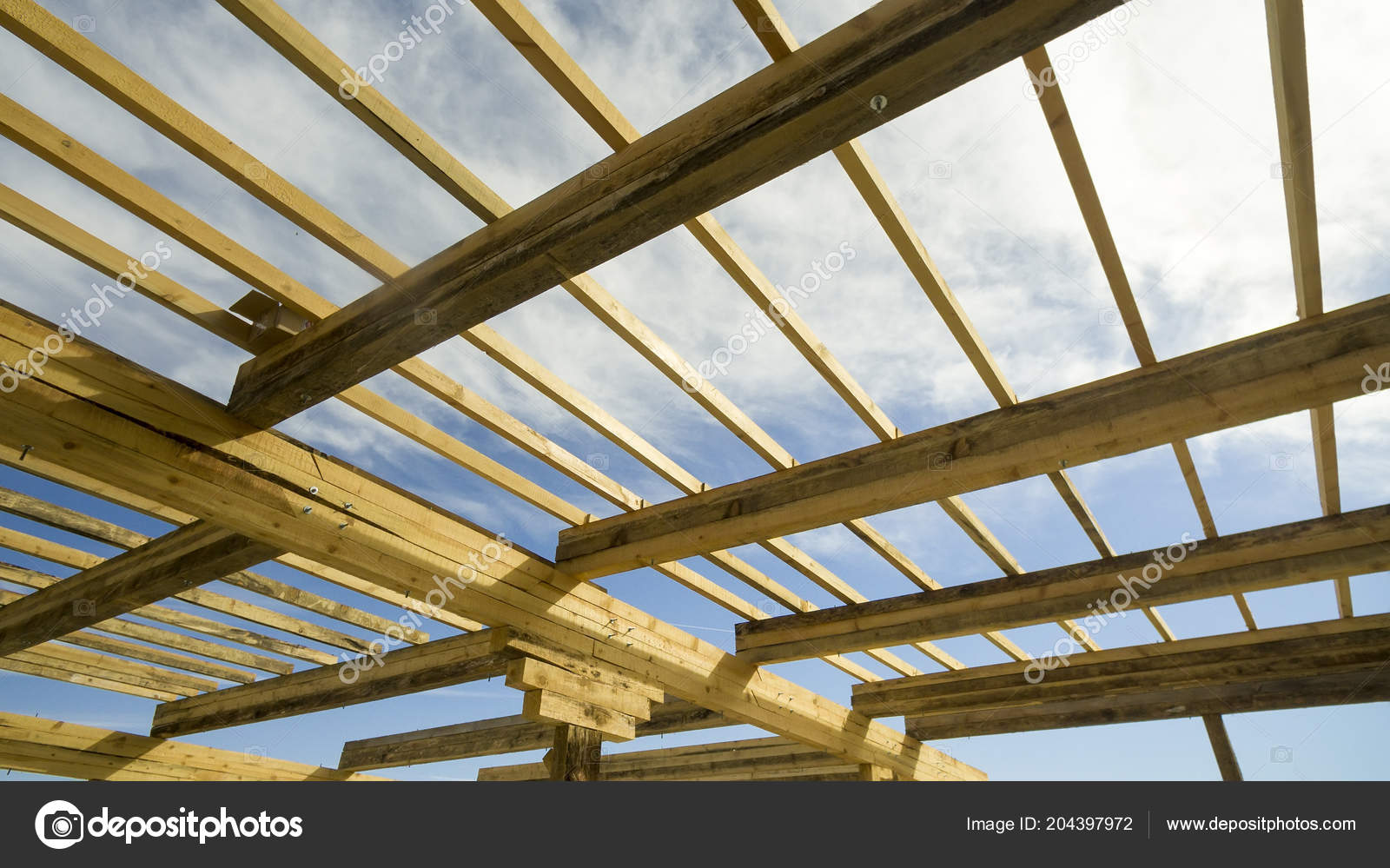 Installation Wooden Beams Construction Roof Truss System