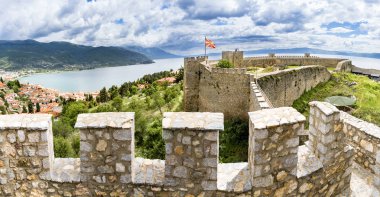 The historical fortress of Tsar Samuel on the hill top in Ohrid, Macedonia clipart