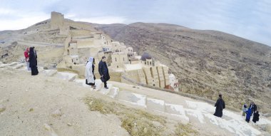 Jerusalem, İsrail - 03 Şubat, 2017: Mar Sabas Manastırı, Kidron Vadisi ve çevresi