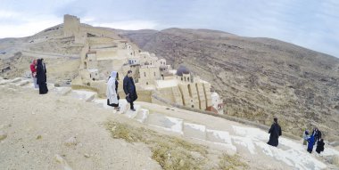 JERUSALEM, ISRAEL - 03 FEB, 2017: Mar Sabas Monastery, Kidron Valley and surrounding area clipart