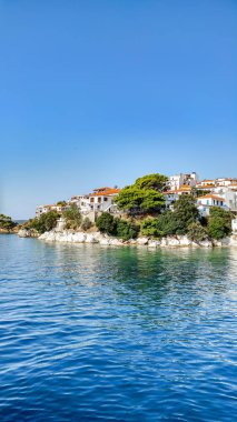 Island skiathos Yunanistan. Lüks Adası-Skiathos.Greece Adası. Cennet plaj, dikey