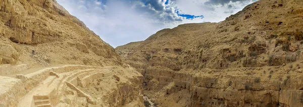 Parete Del Torrente Kidron Strata Precipizio Canyon Panorama Visto Dalla — Foto Stock