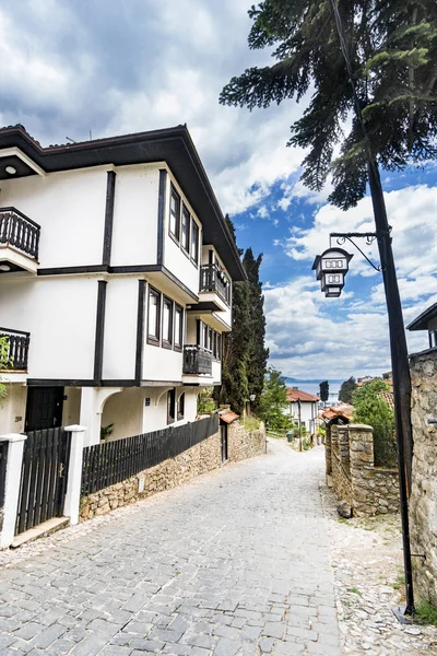 Ohrid Macedonia Callejón Tradicional Con Arquitectura Casa Ciudad Vieja Vertical — Foto de Stock