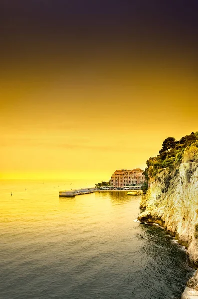 View Monaco Bay Museum Oceanology Sunset — Stock Photo, Image