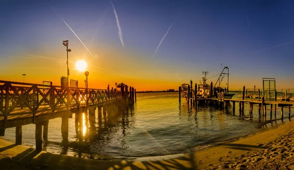 Szüreti Mólón Strand Sunset Lido Jesolo Velence Olaszország — Stock Fotó
