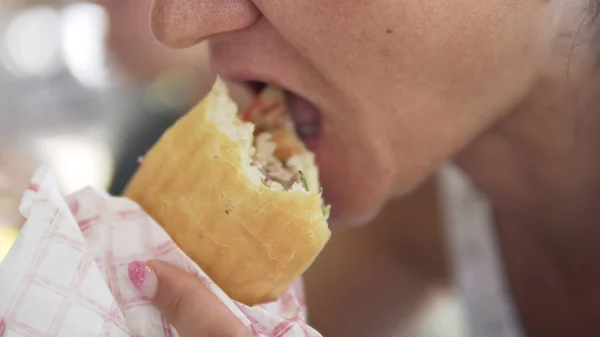 Sjaal Kip Doner Diner Sandwich Eten — Stockfoto