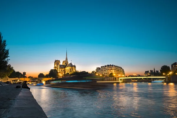 Notre Dame Paris Cathedral Seine River Twilight Sunset Παρίσι Γαλλία — Φωτογραφία Αρχείου