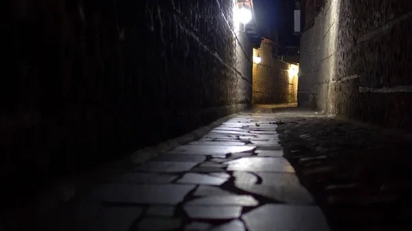 Narrow Dark Horror Street Nighttime Europe — Stock Photo, Image