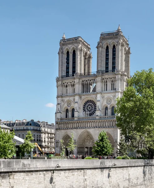 Elewacji Frontowej Notre Dame Paryż Francja — Zdjęcie stockowe