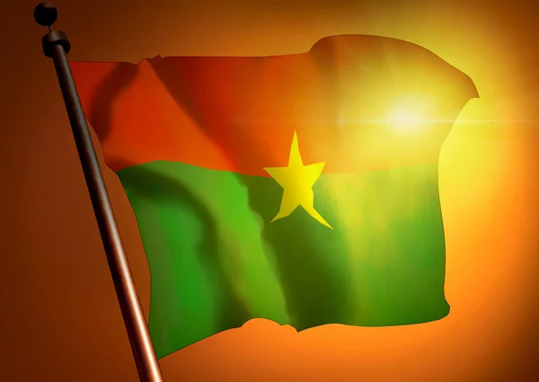Agitant Drapeau Burkina Faso Sur Fond Coucher Soleil — Photo