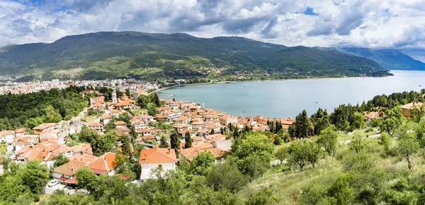 Krásné Panorama Ohrid Makedonie Atraktivní Město Břehu Jezera Ohrid Stalo — Stock fotografie