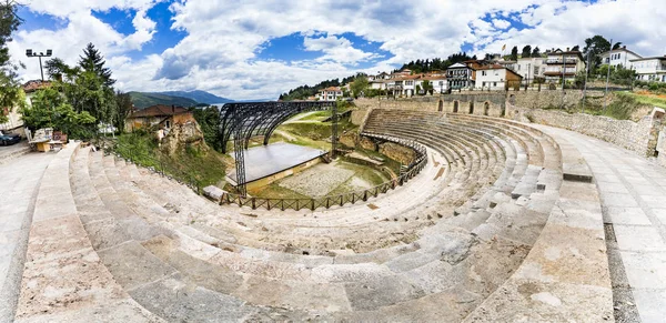 Ohrid Macedonia Panorama Dell Antico Anfiteatro Greco Antico Teatro Ohrid — Foto Stock